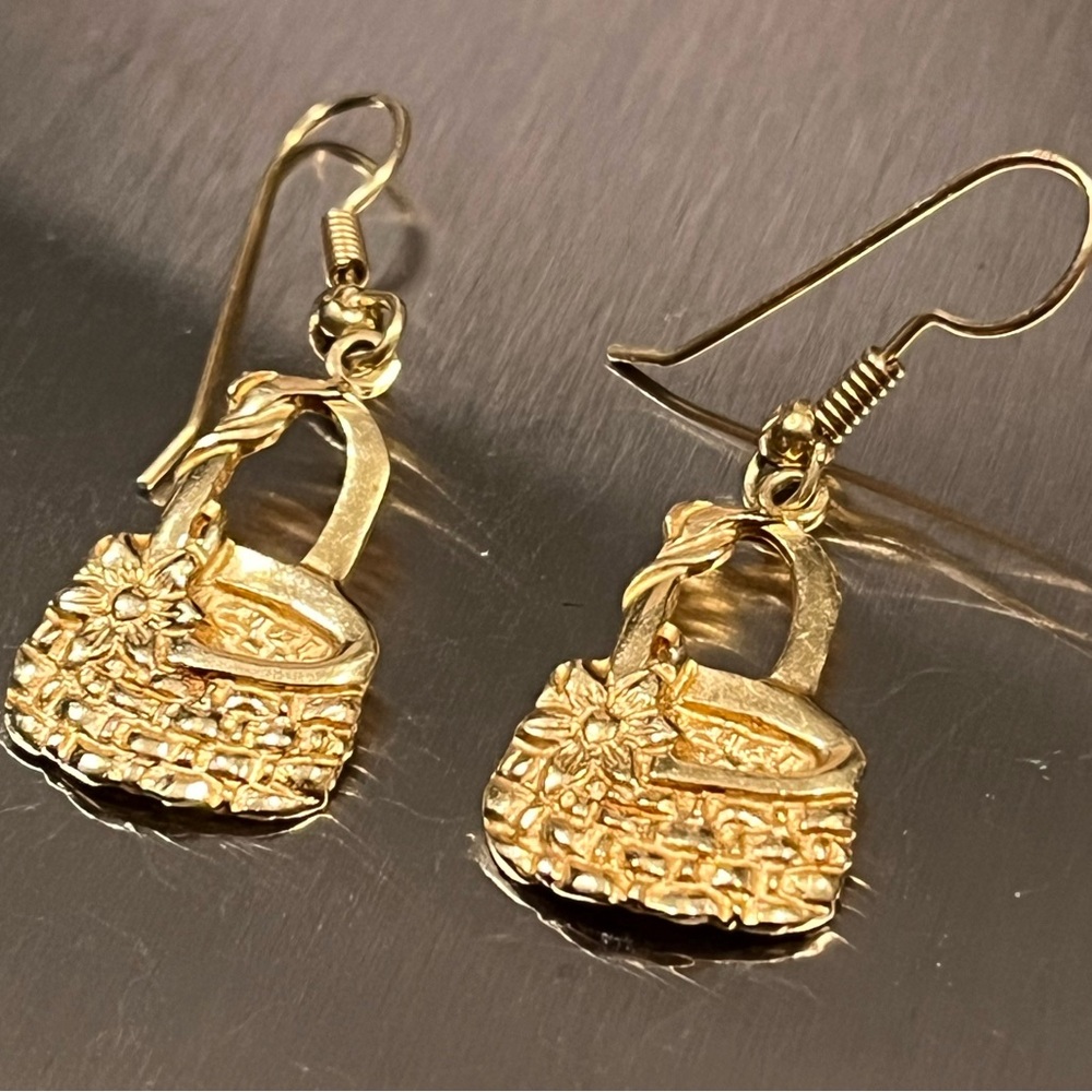 PRE-LOVED AUTHENTIC 14K SOLID YELLOW GOLD FLORAL DESIGN BASKET EARRINGS